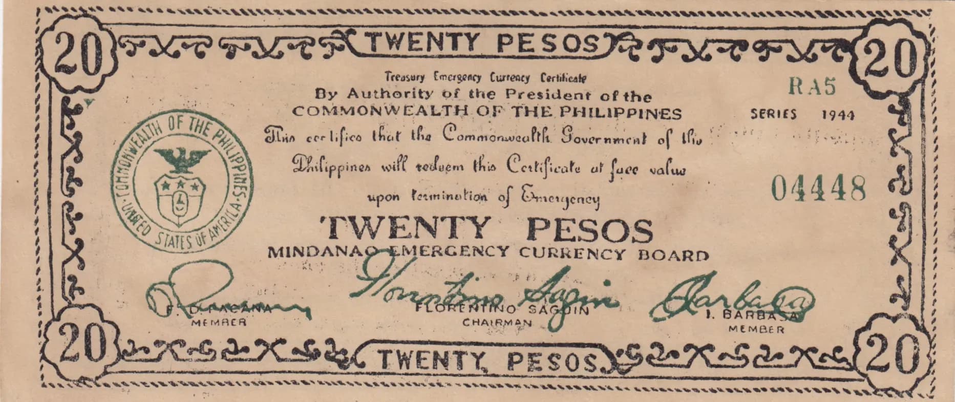 20 pesos 1944 from Philippines, P-S528d