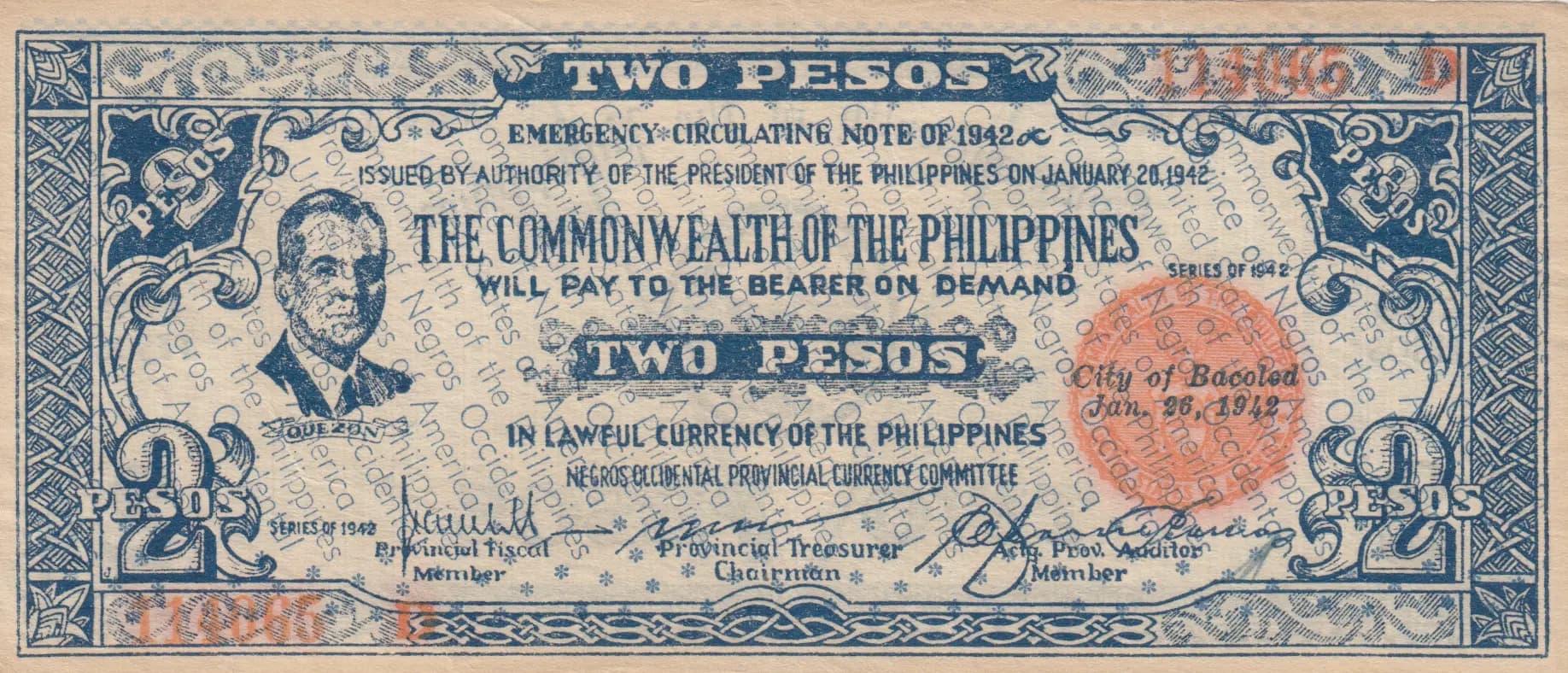 2 pesos 1942 from Philippines, P-S647A