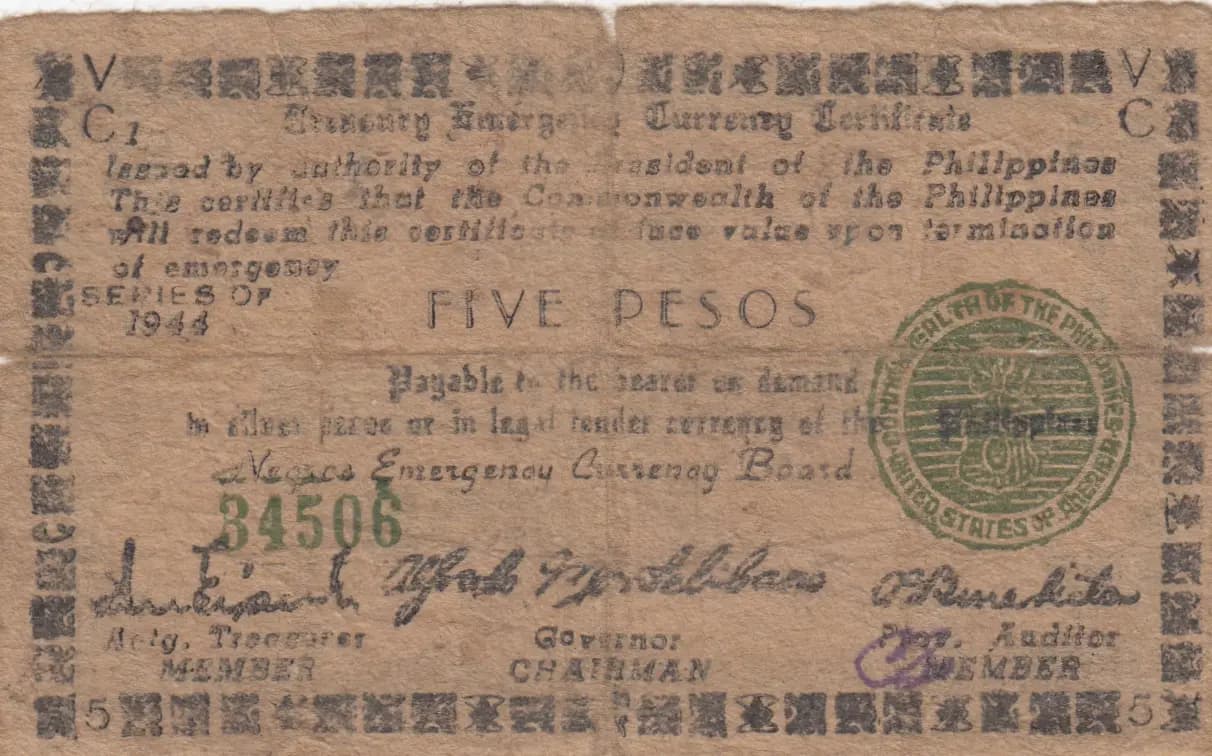 5 pesos 1944 from Philippines, P-S674