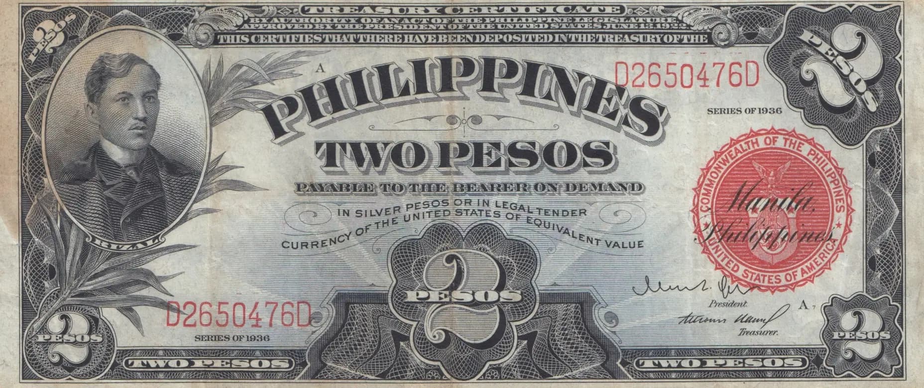 2 pesos 1936 from Philippines, P-82 (1936) — image 1