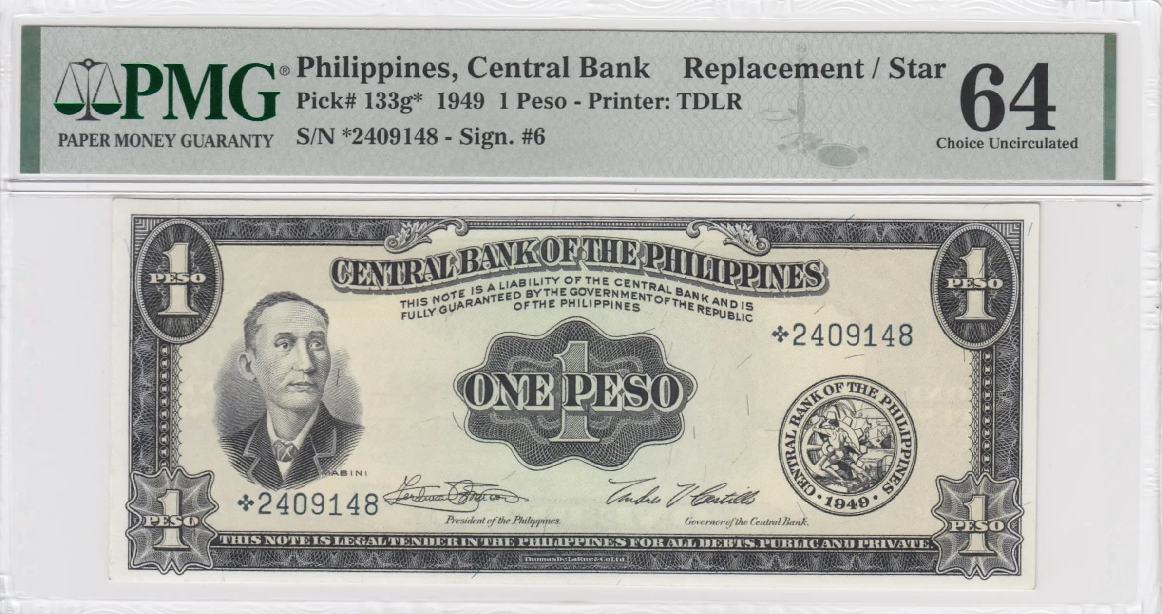 1 peso 1949 replacement from Philippines, P-133g*