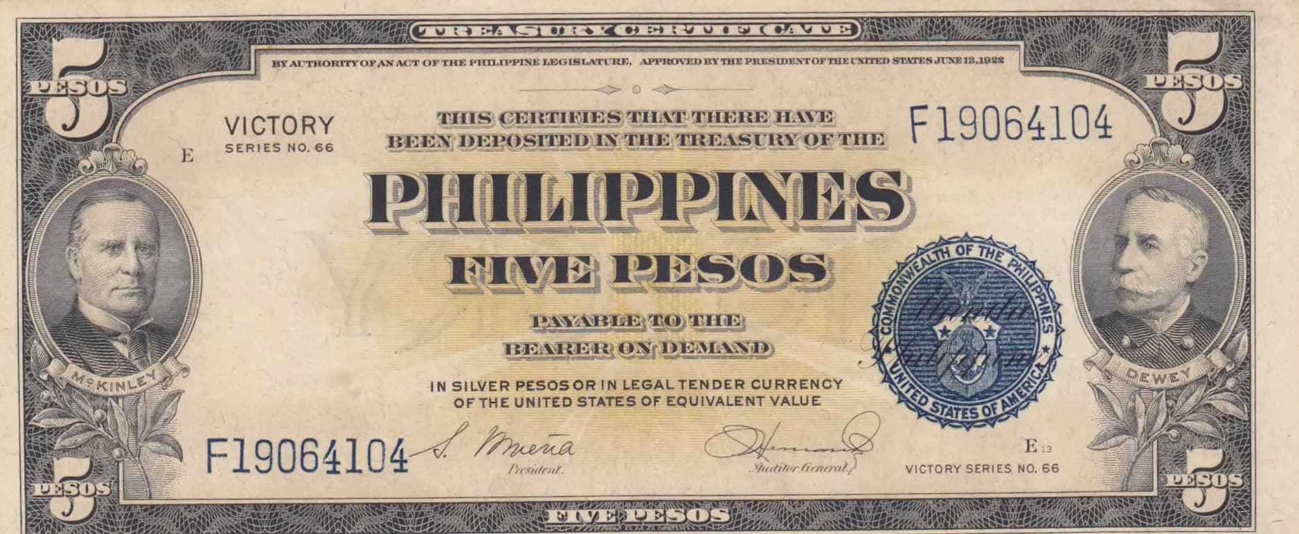 5 pesos 1944 from Philippines, P-96