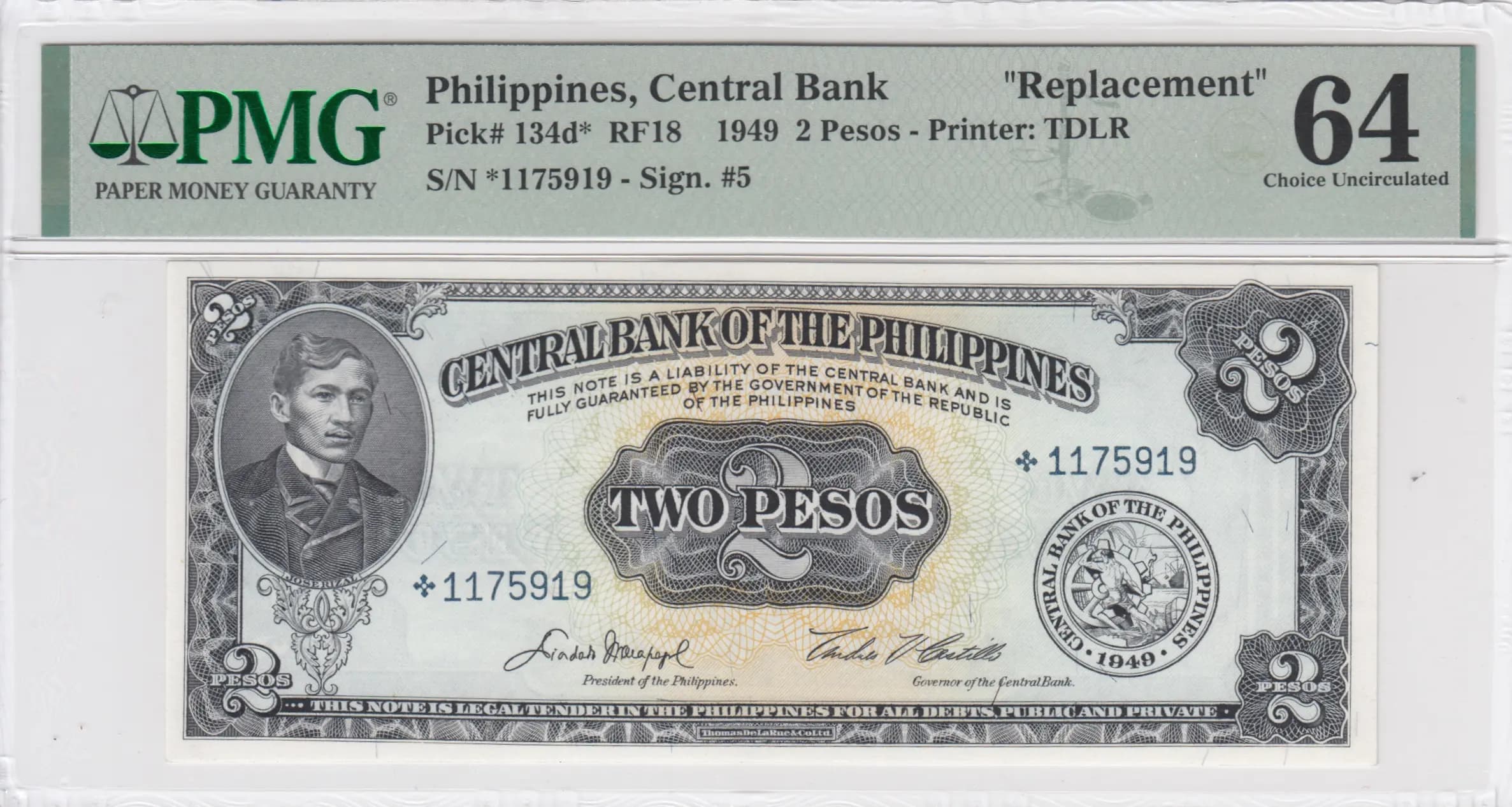 2 pesos 1949 replacement from Philippines, P-134d*