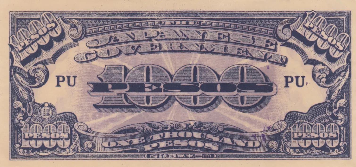 1000 pesos 1945 with stamp from Philippines, P-115d
