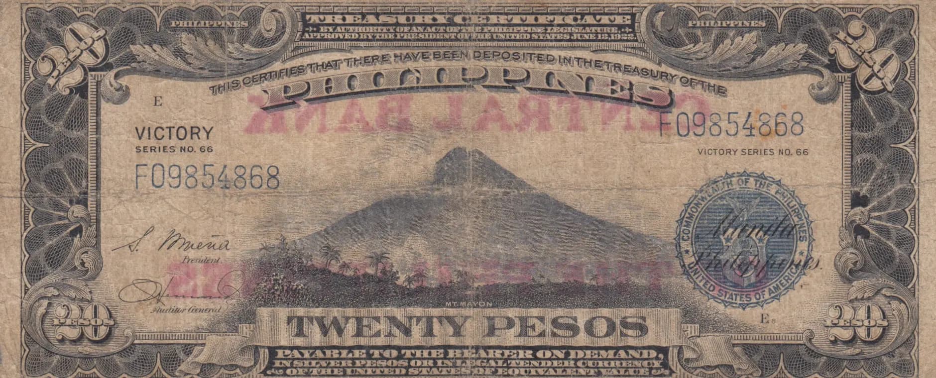 20 pesos 1949 from Philippines, P-121a