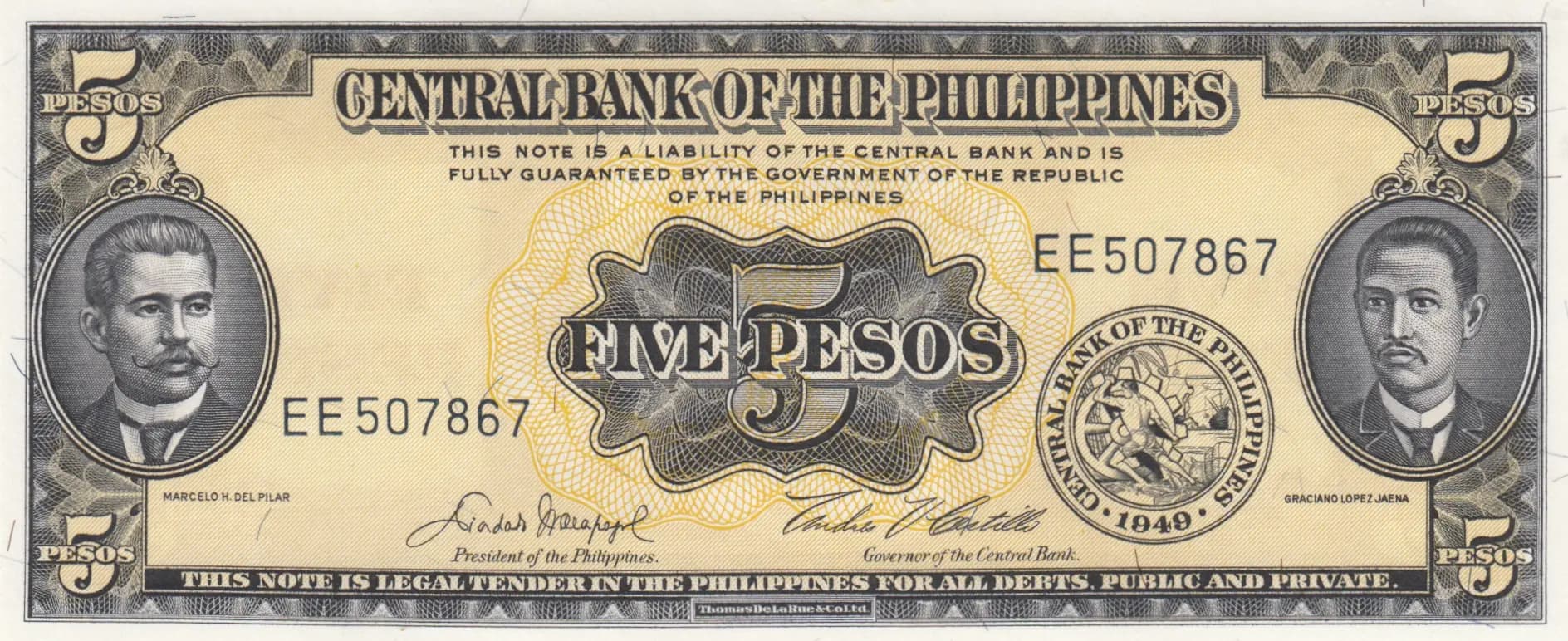 5 pesos 1949 from Philippines, P-135e (1949) — image 1