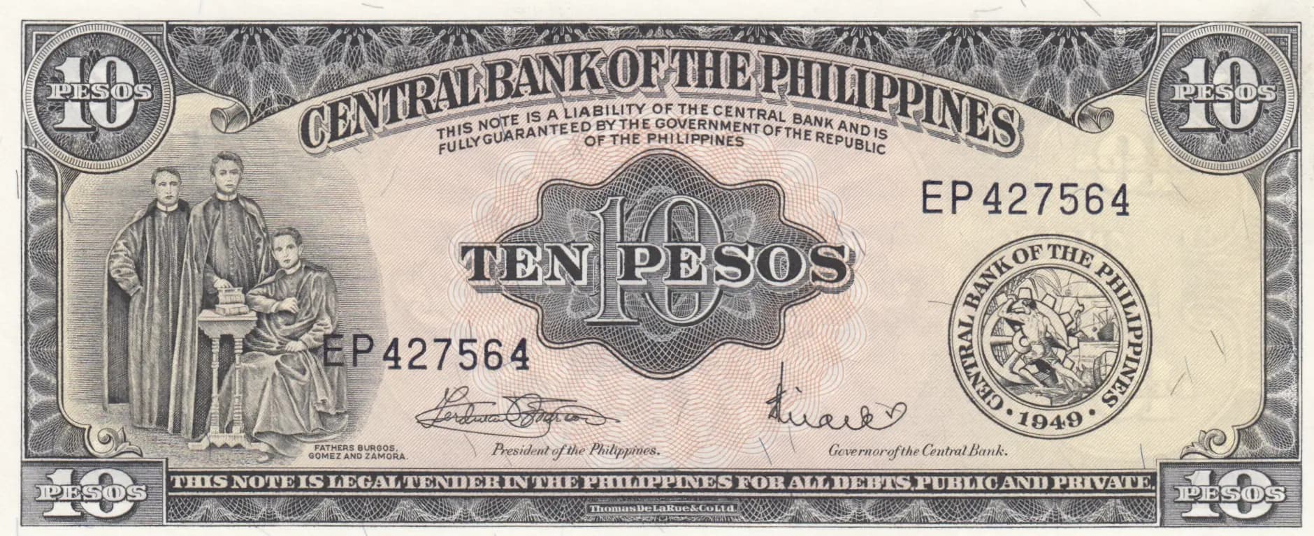 10 pesos 1949 from Philippines, P-136f (1949) — image 1