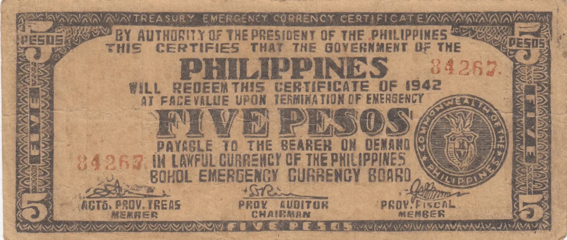 5 pesos 1942 from Philippines, P-S136d