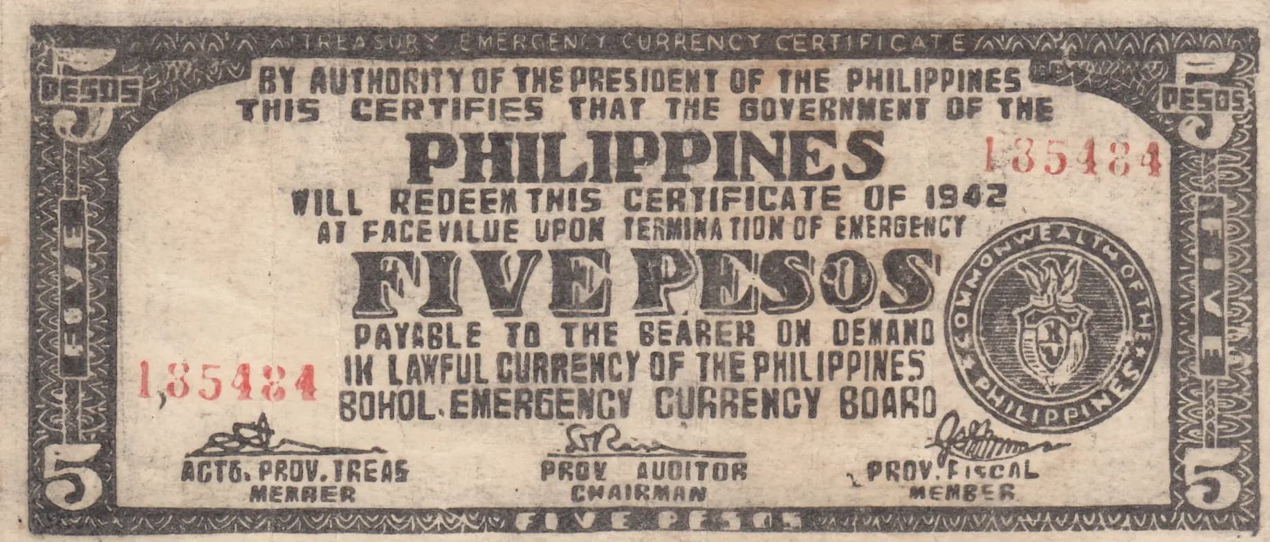 5 pesos 1942 from Philippines, P-S136h