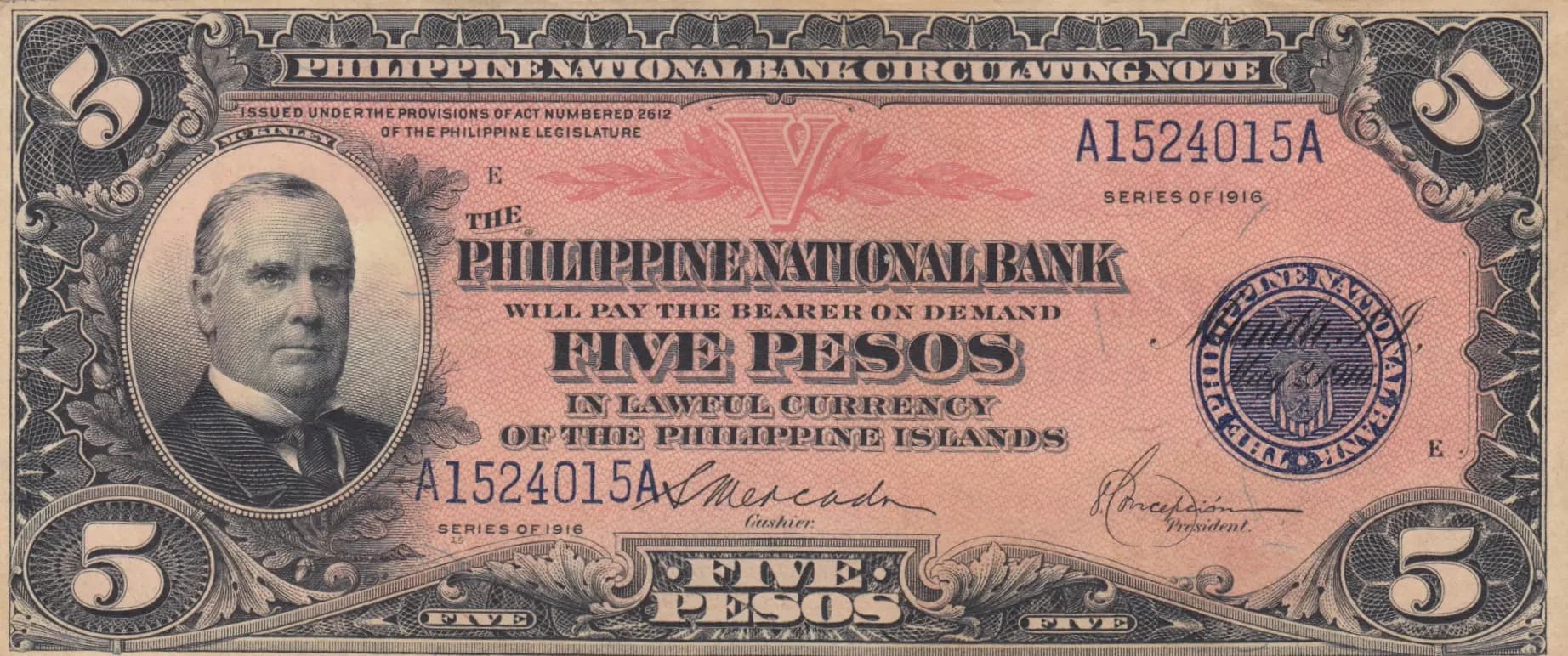 5 pesos 1916 from Philippines, P-46 (1916) — image 1