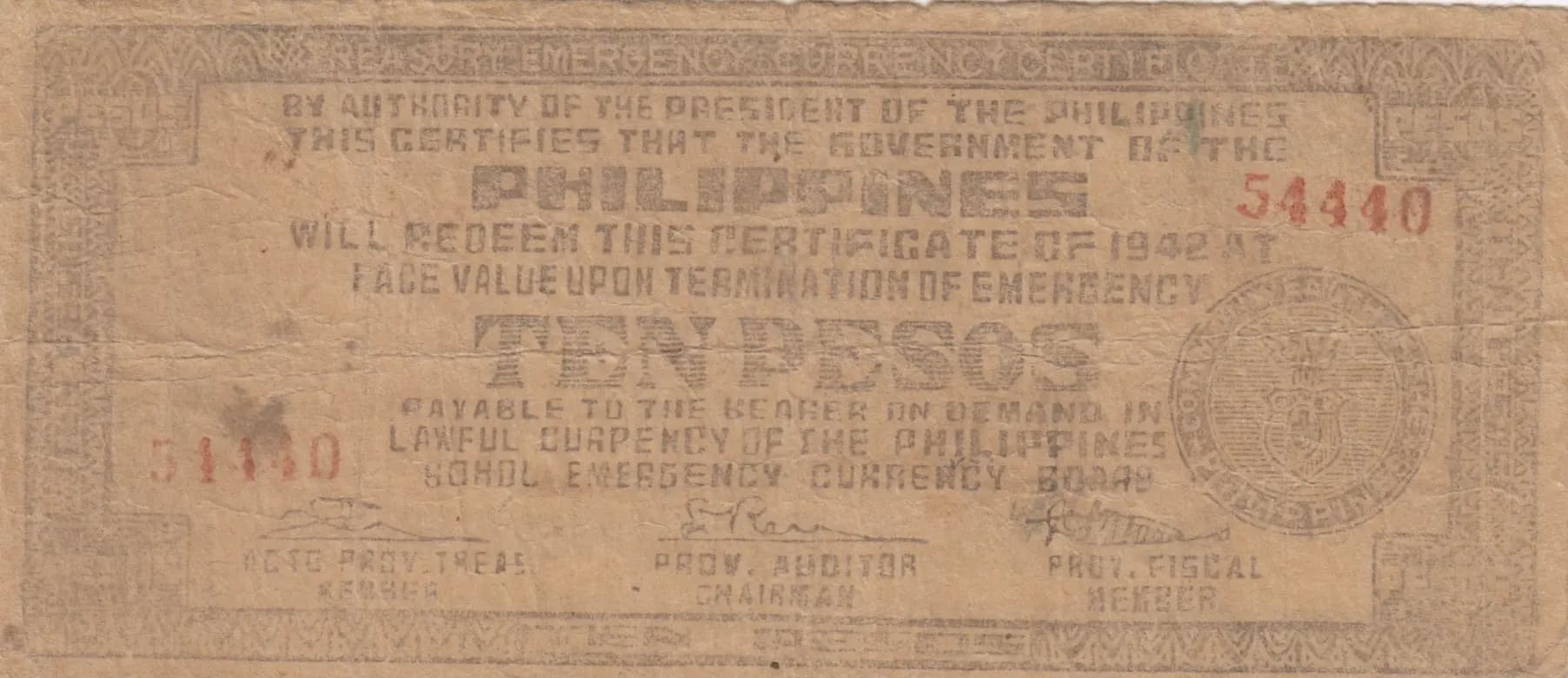 10 pesos 1942 from Philippines, P-S137a