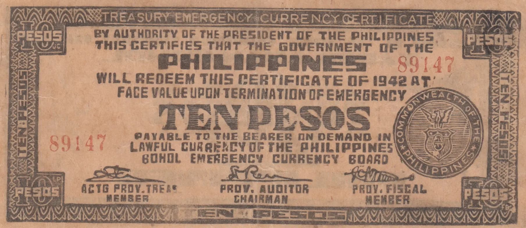 10 pesos 1942 from Philippines, P-S137c