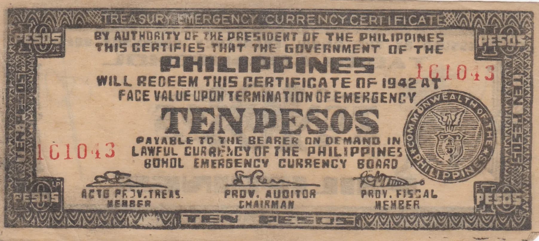 10 pesos 1942 from Philippines, P-S137g