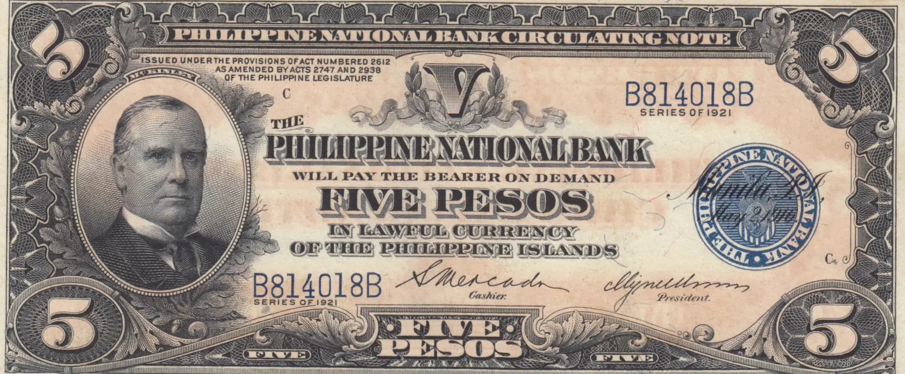 5 pesos 1921 from Philippines, P-53 (1921) — image 1