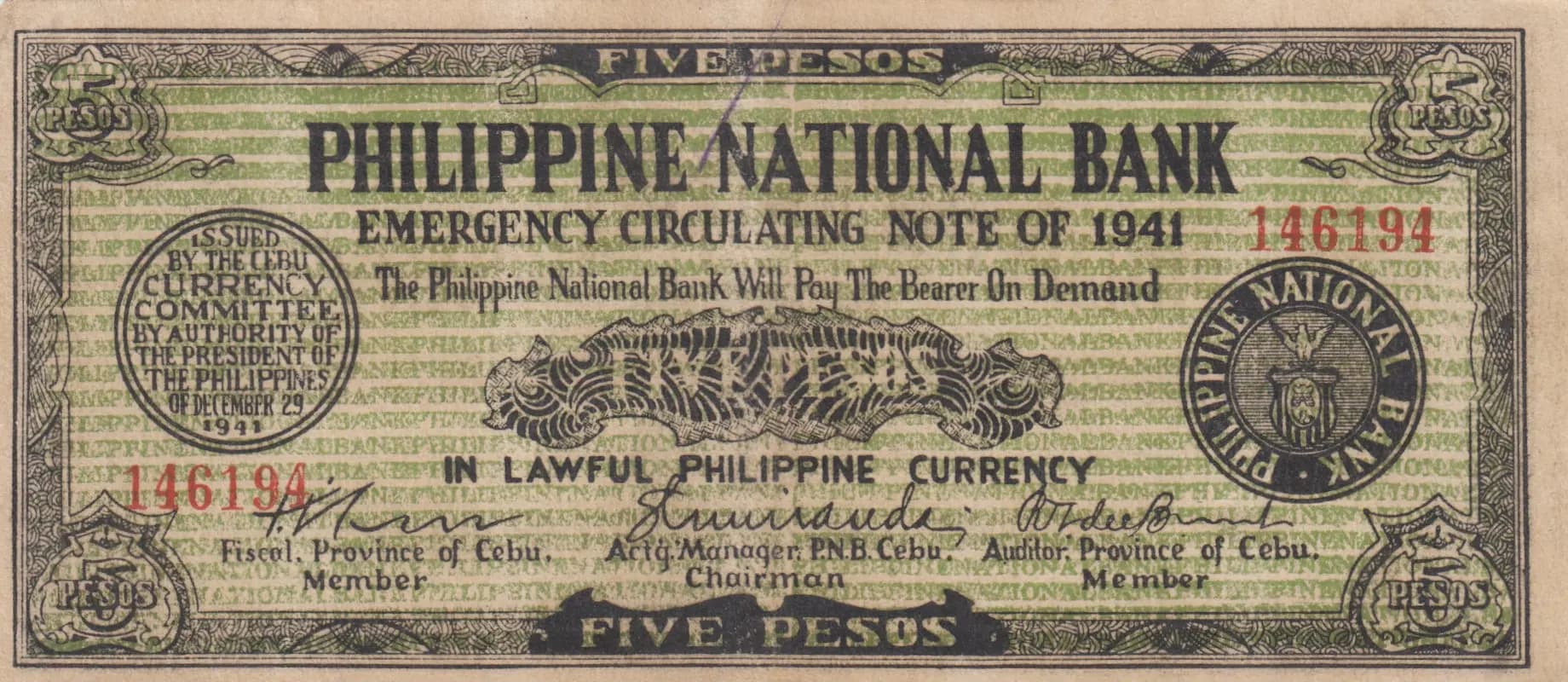 5 pesos 1941 from Philippines, P-S216