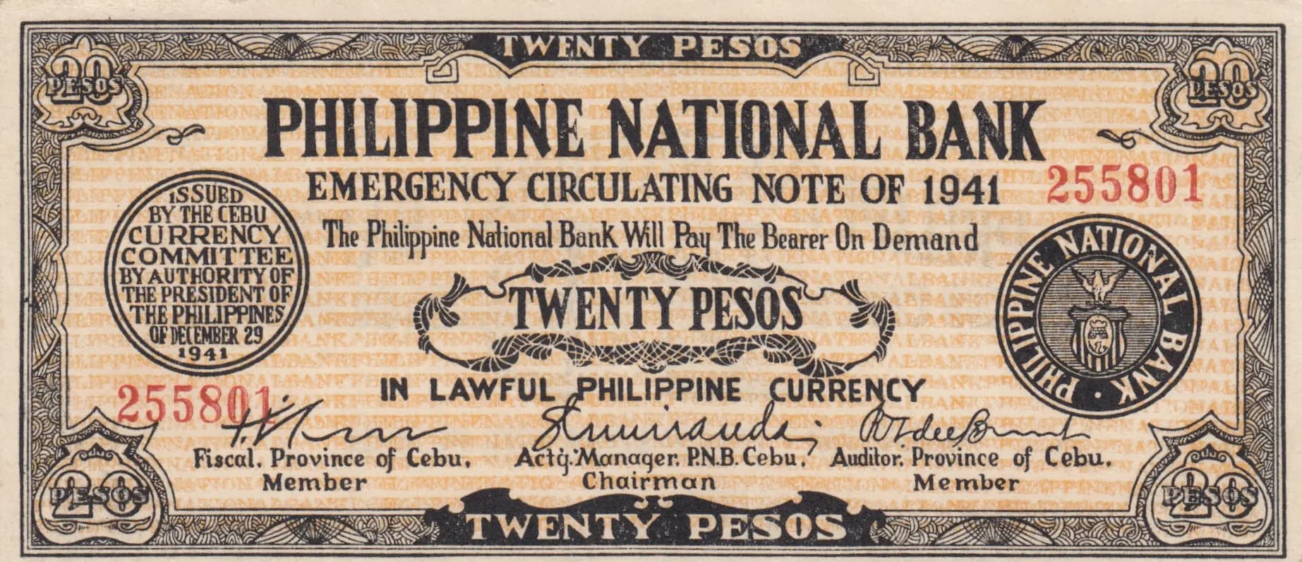 20 pesos 1941 from Philippines, P-S218a (1941) — image 1