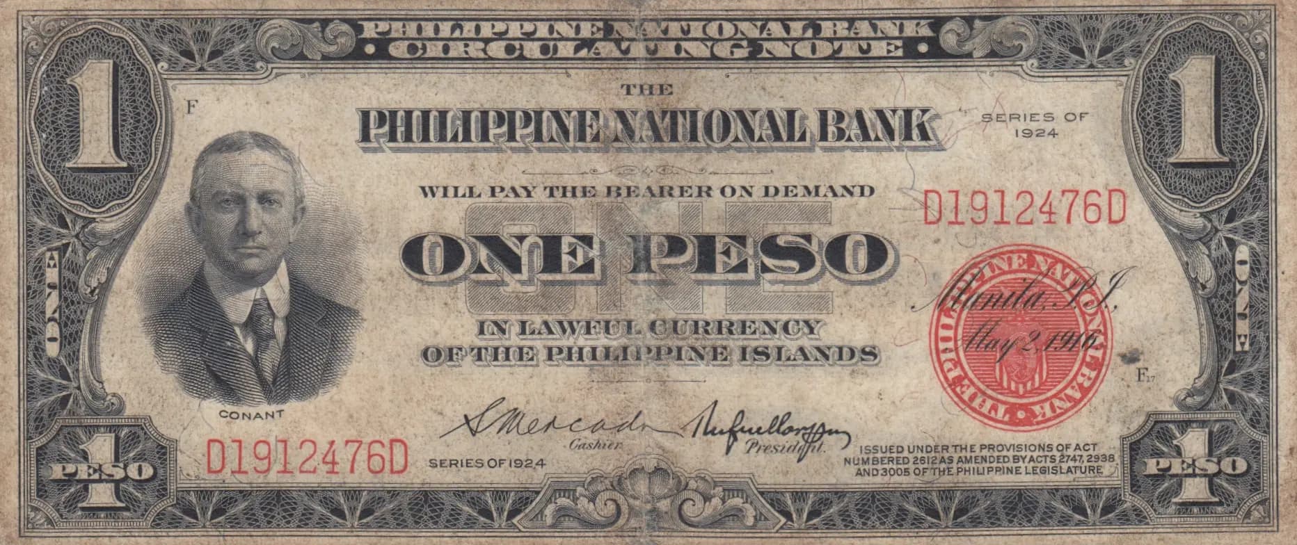 1 peso 1924 from Philippines, P-56 (1924) — image 1