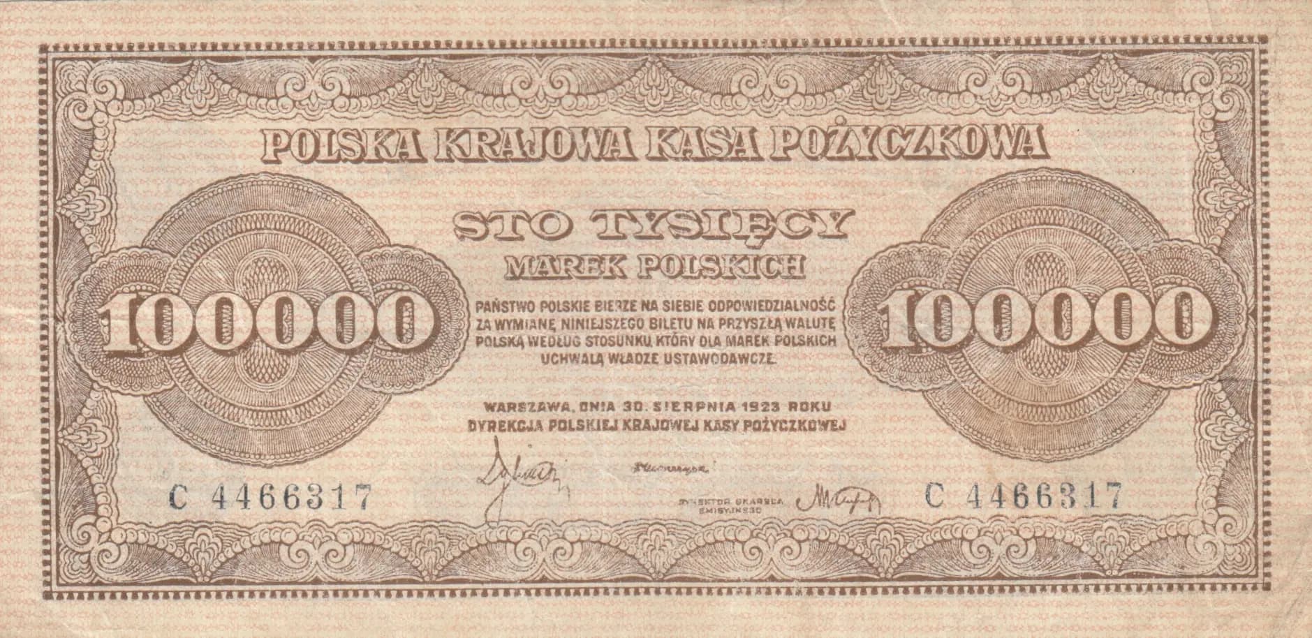 100 000 marek 1923 from Poland, P-34 (1923) — image 1
