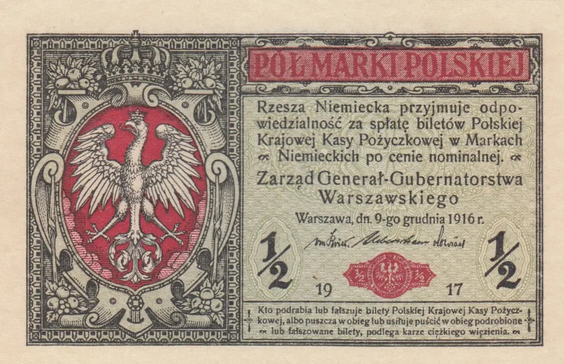 1/2 marek 1916 from Poland, P-7 (1916) — image 1