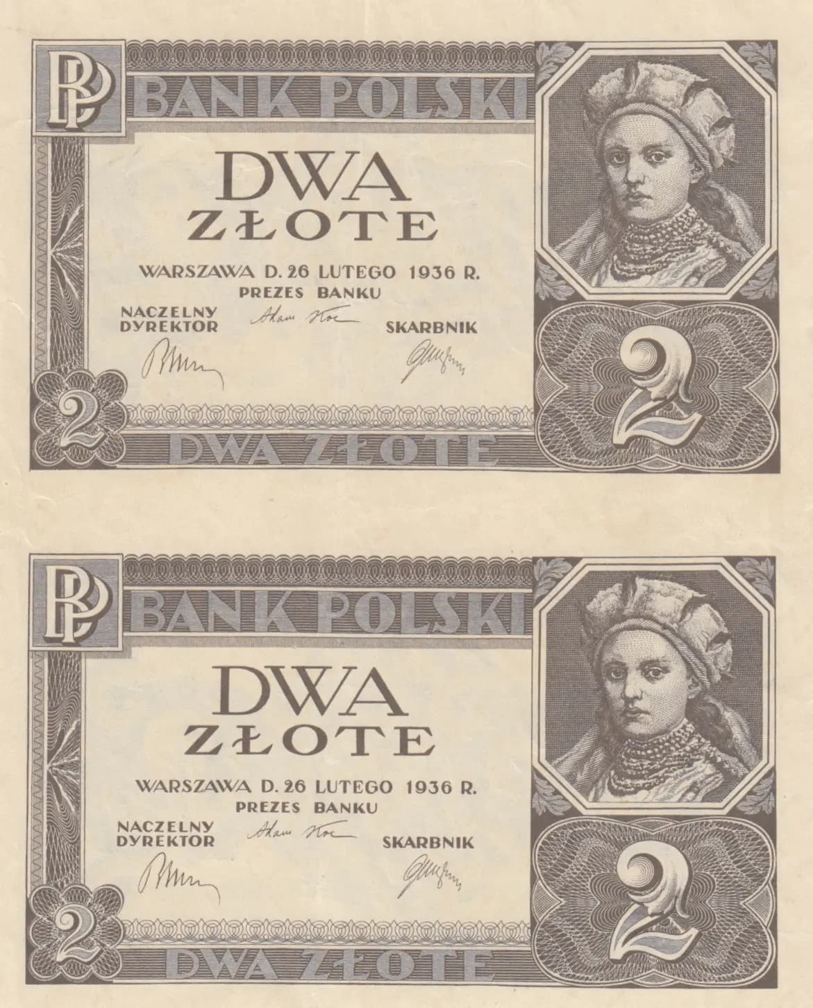 2 zlote 1936 uncut pair from Poland, P-76
