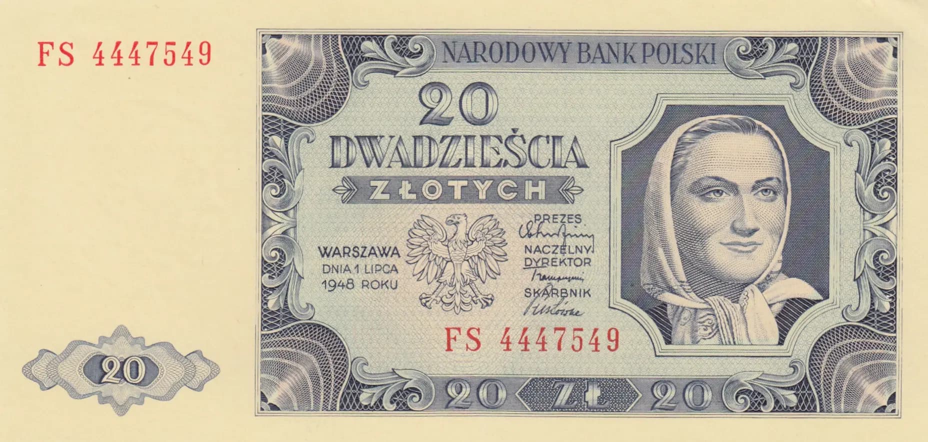 20 zlotych 1948 from Poland, P-137 (1948) — image 1