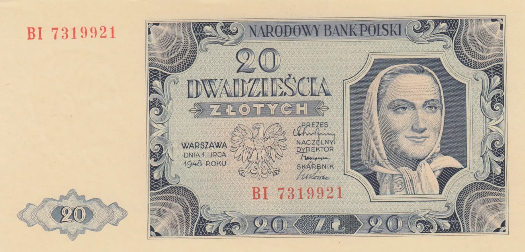 20 zlotych 1948 from Poland, P-137
