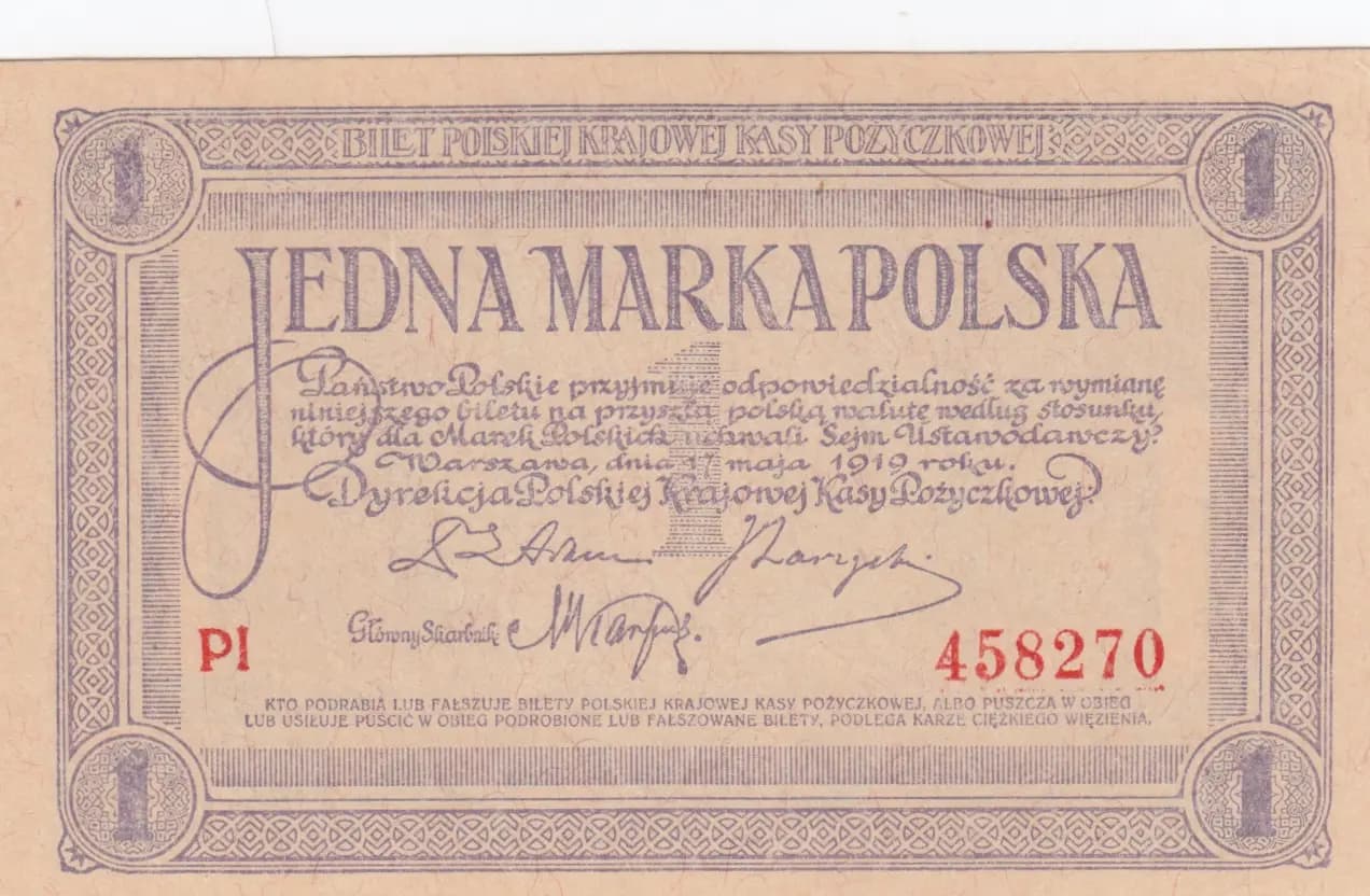 1 marka 1919 from Poland, P-19 (1)