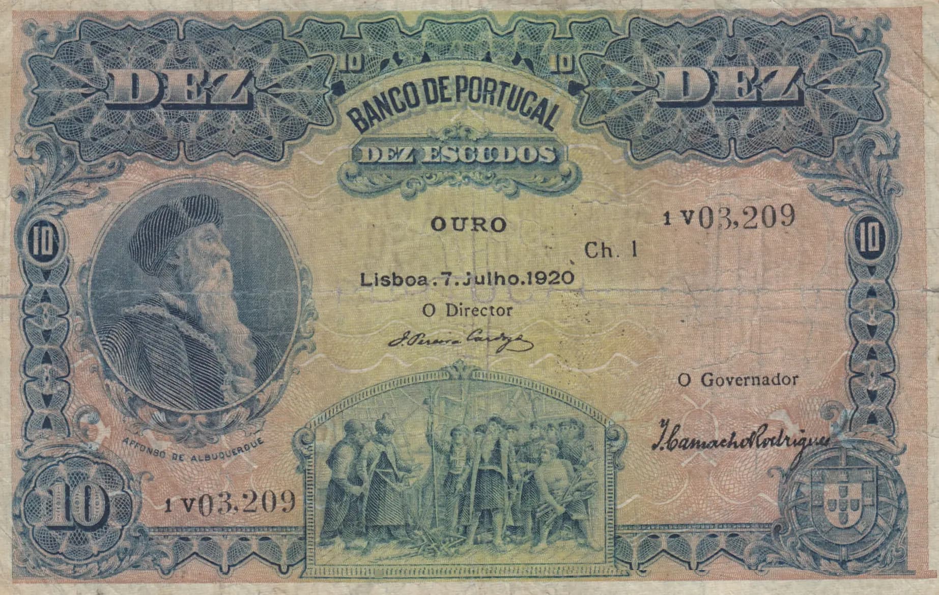 10 escudos 1920 from Portugal, P-117 (1920) — image 1