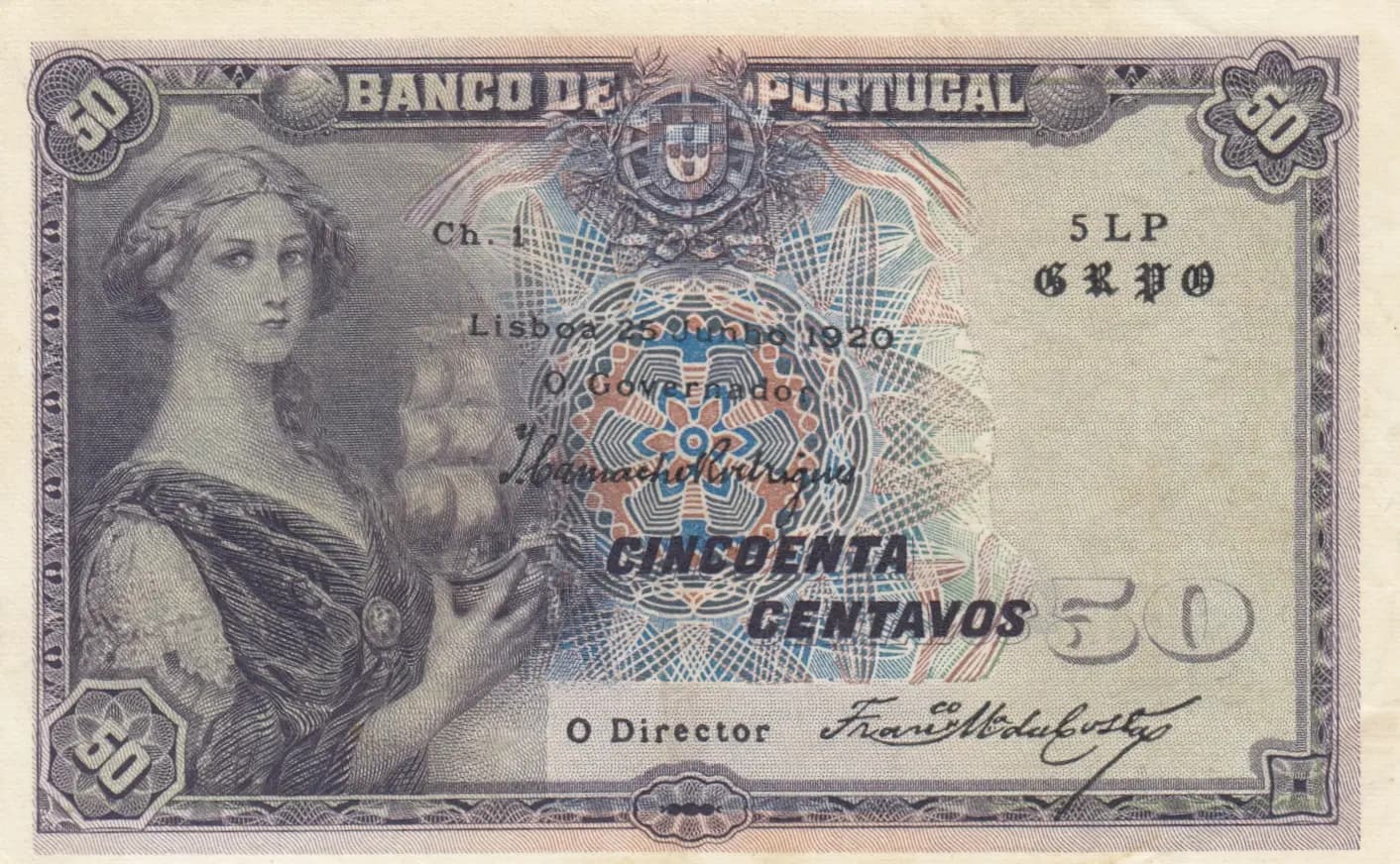 50 centavos 1920 from Portugal, P-112b