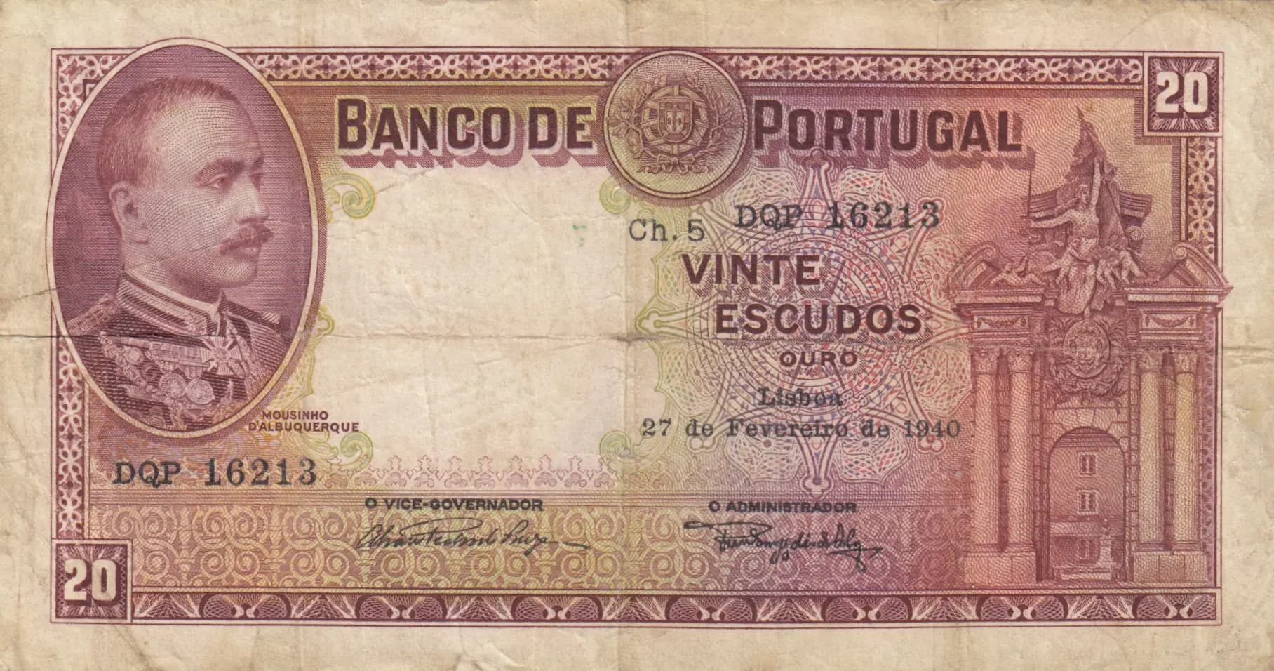 20 escudos 1940 from Portugal, P-143