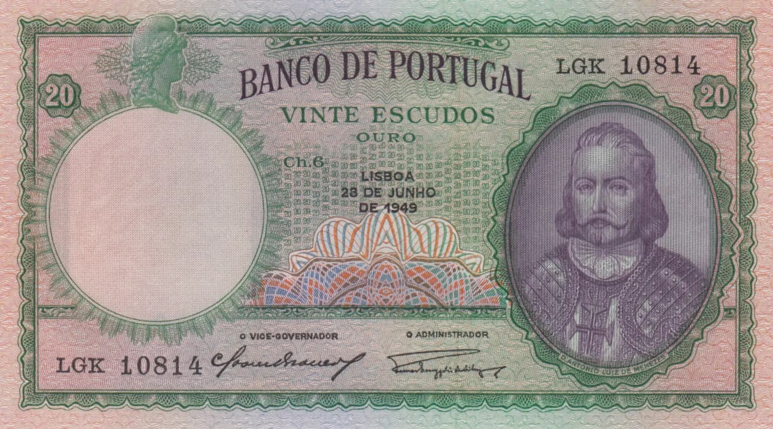 20 escudos 1959 from Portugal, P-153b (1959) — image 1