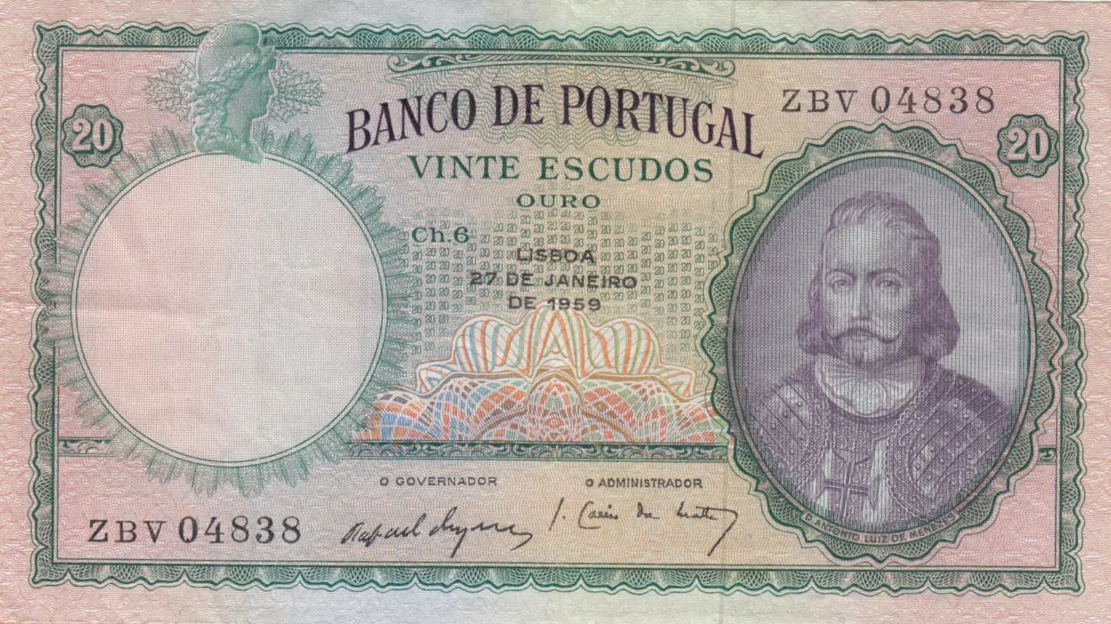 20 escudos 1959 from Portugal, P-153b (1959) — image 1