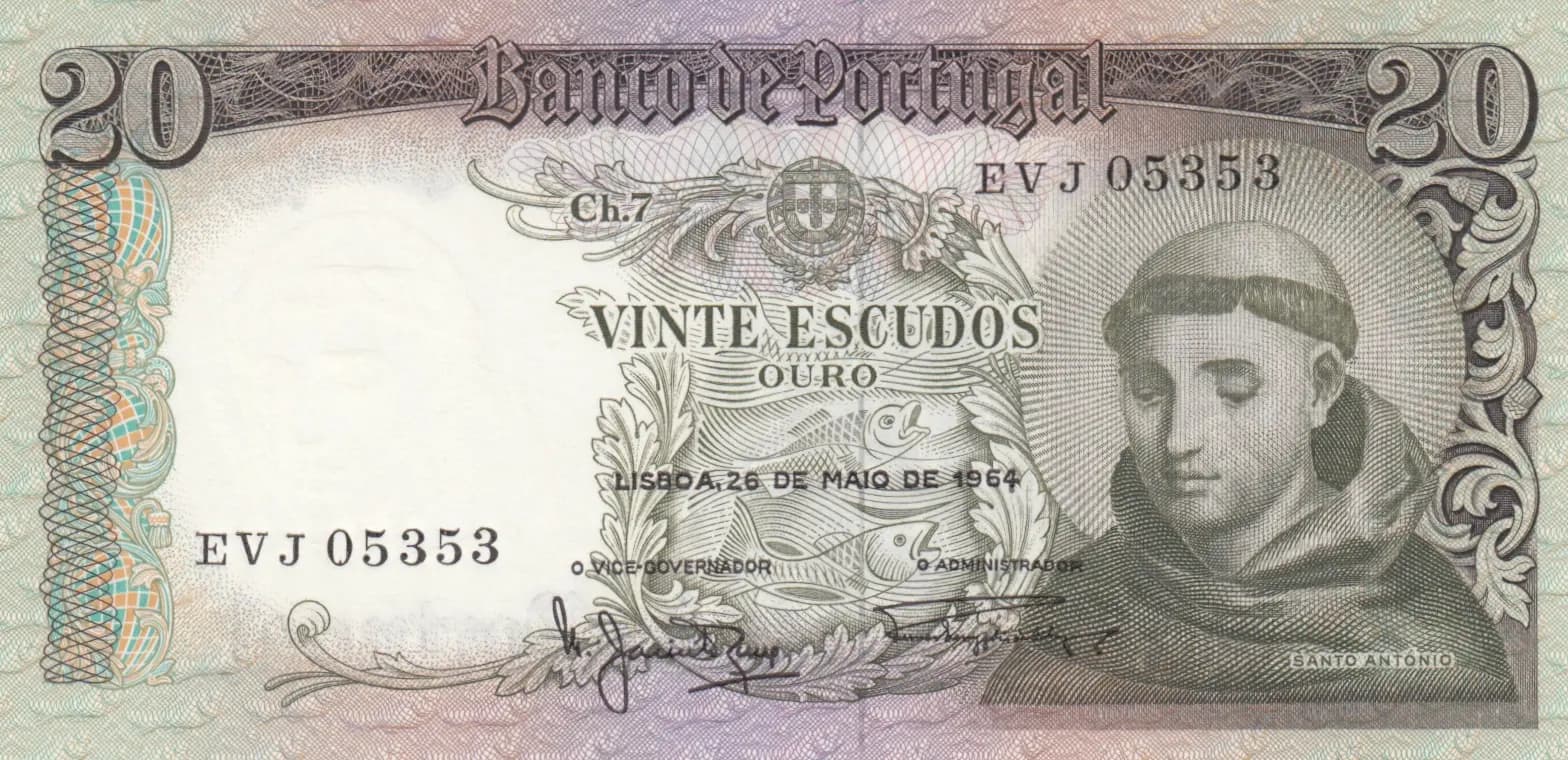 20 escudos 1964 from Portugal, P-167a