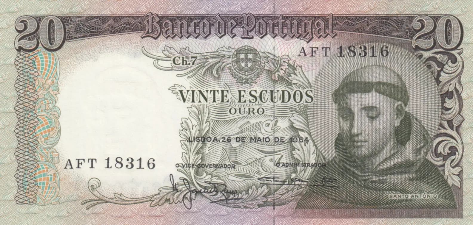 20 escudos 1964 from Portugal, P-167a