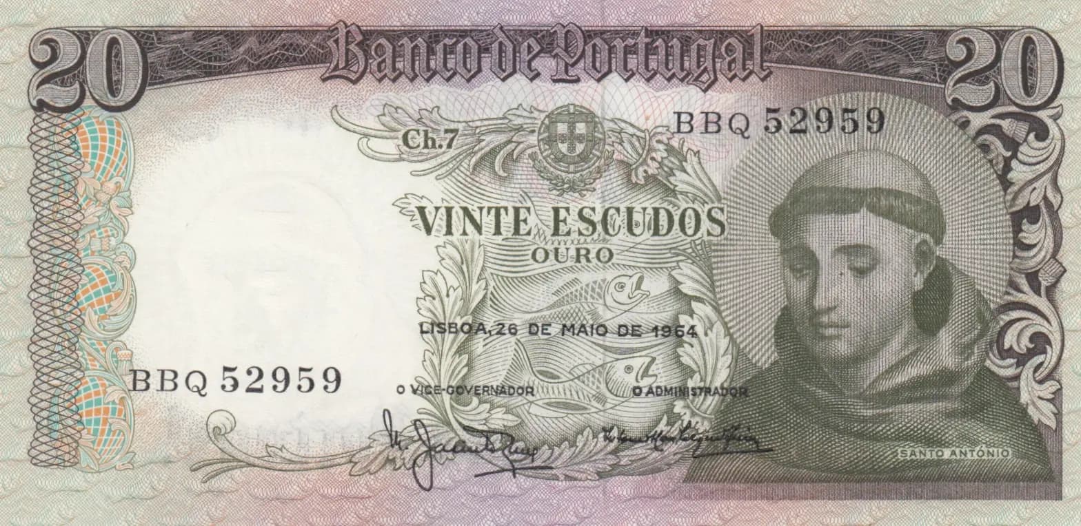 20 escudos 1964 from Portugal, P-167a