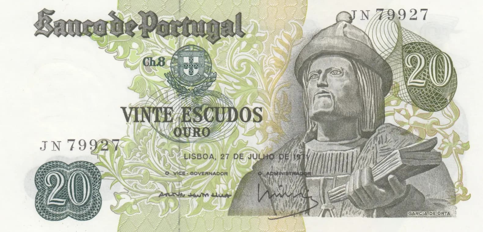 20 escudos 1971 from Portugal, P-173