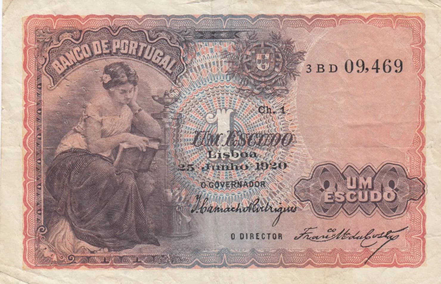 1 escudo 1920 from Portugal, P-113a