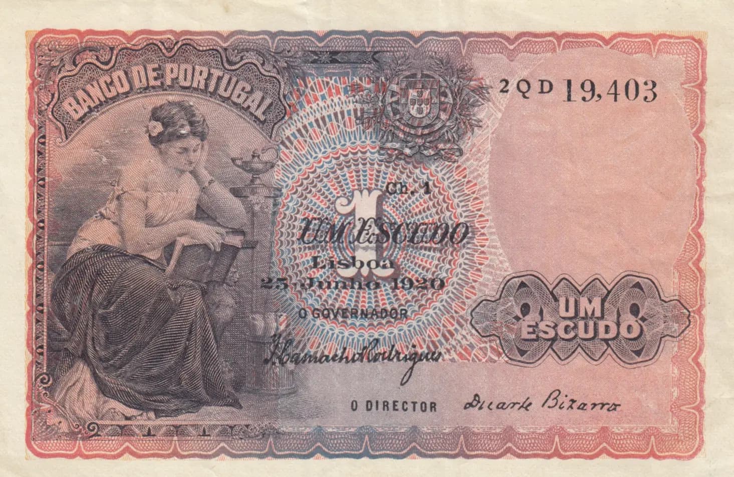 1 escudo 1920 from Portugal, P-113a (1920) — image 1