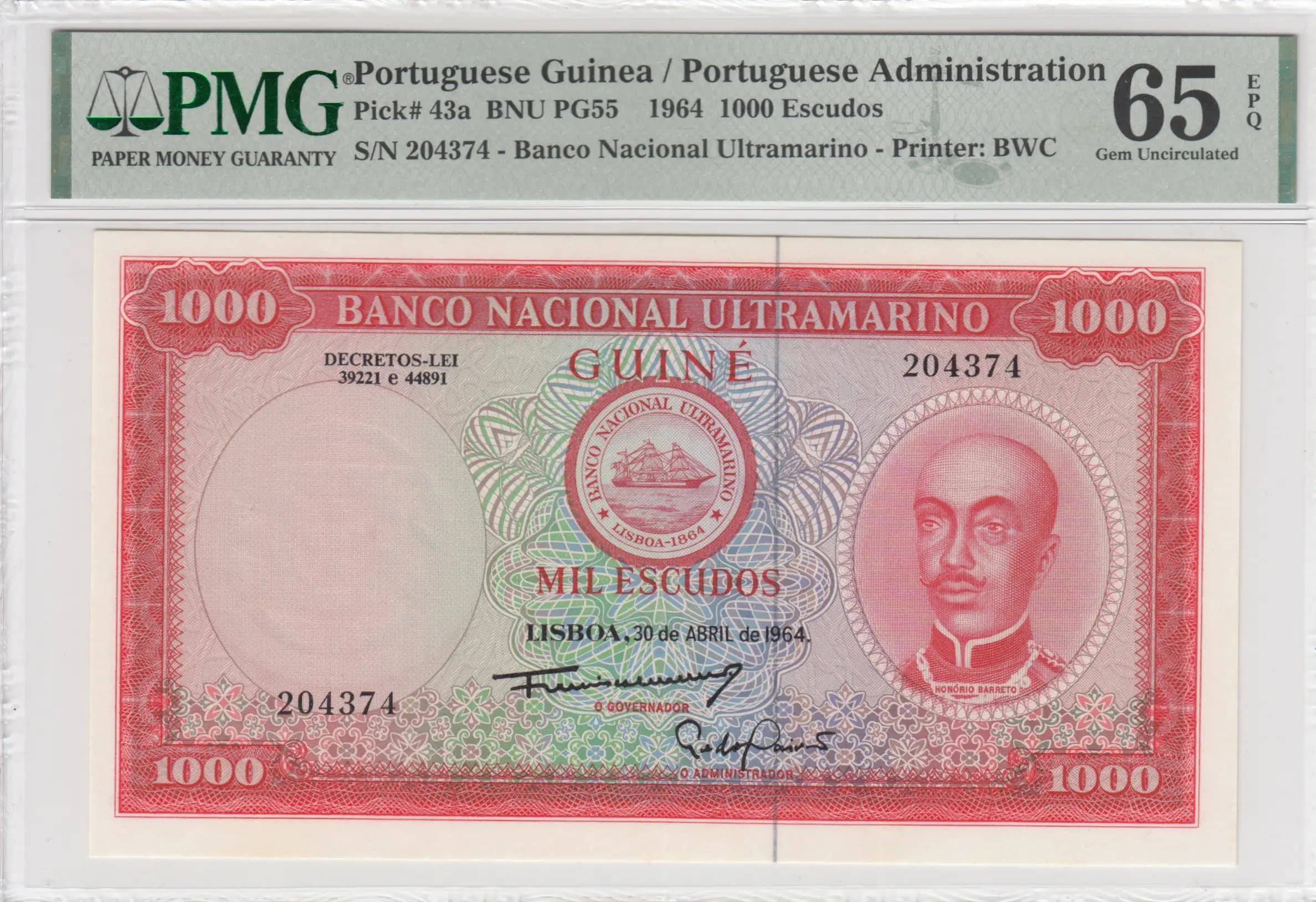 1000 escudos 1964 from Portuguese Guinea, P-43a (1964) — image 1