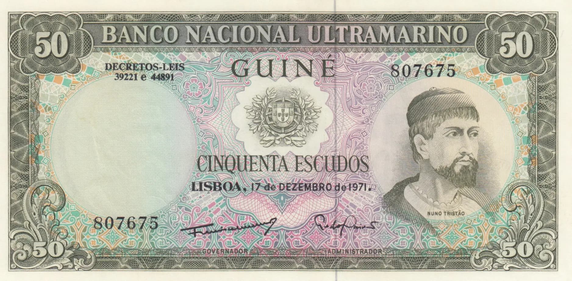 50 escudos 1971 from Portuguese Guinea, P-44 (1971) — image 1