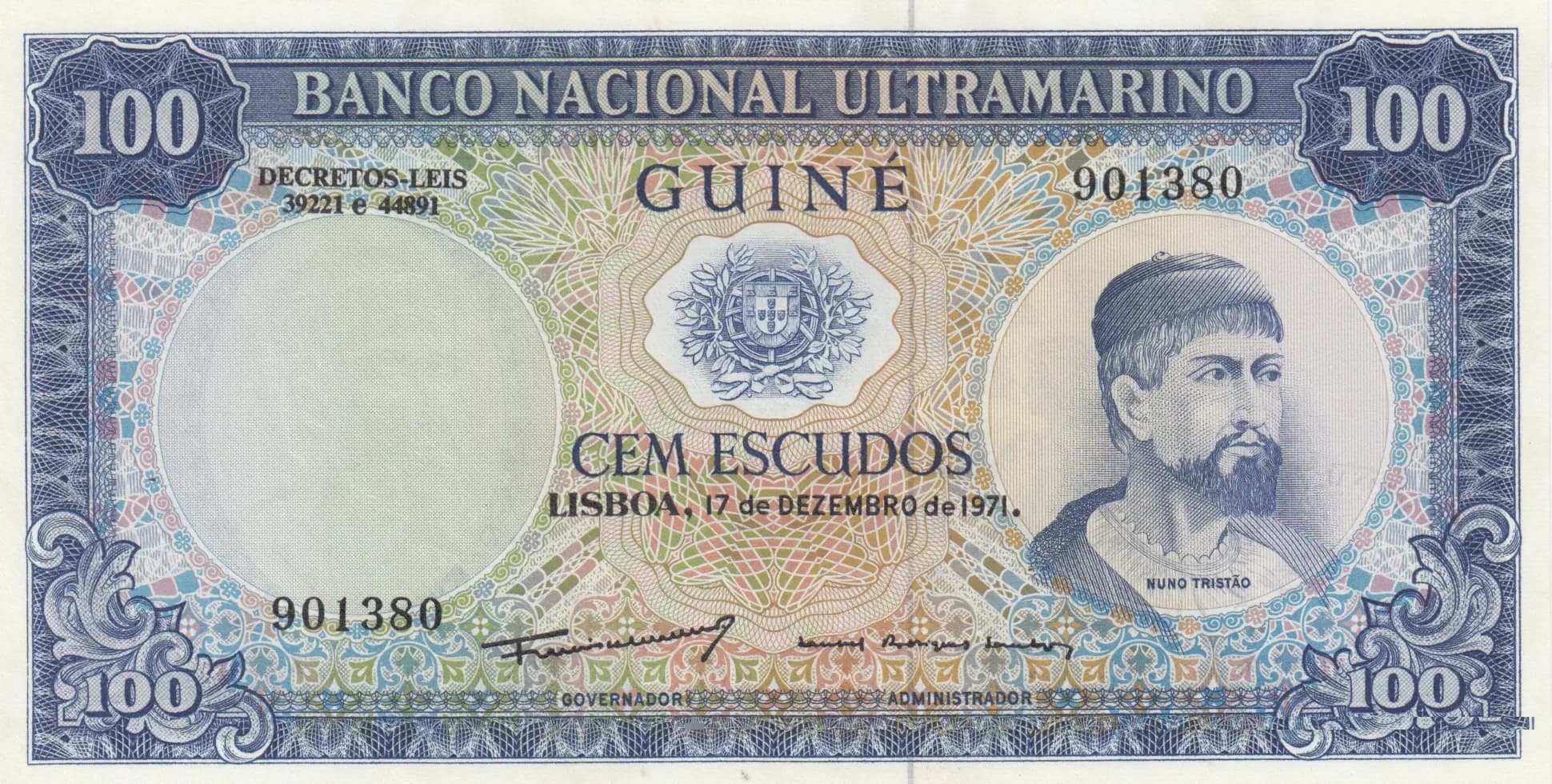 100 escudos 1971 from Portuguese Guinea, P-45 (1971) — image 1