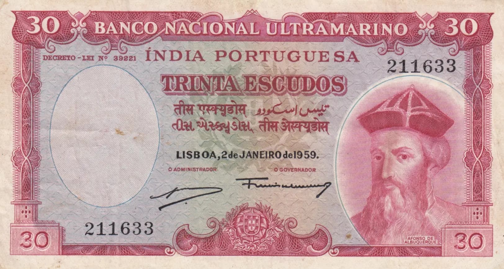 30 escudos 1959 from Portuguese India, P-41