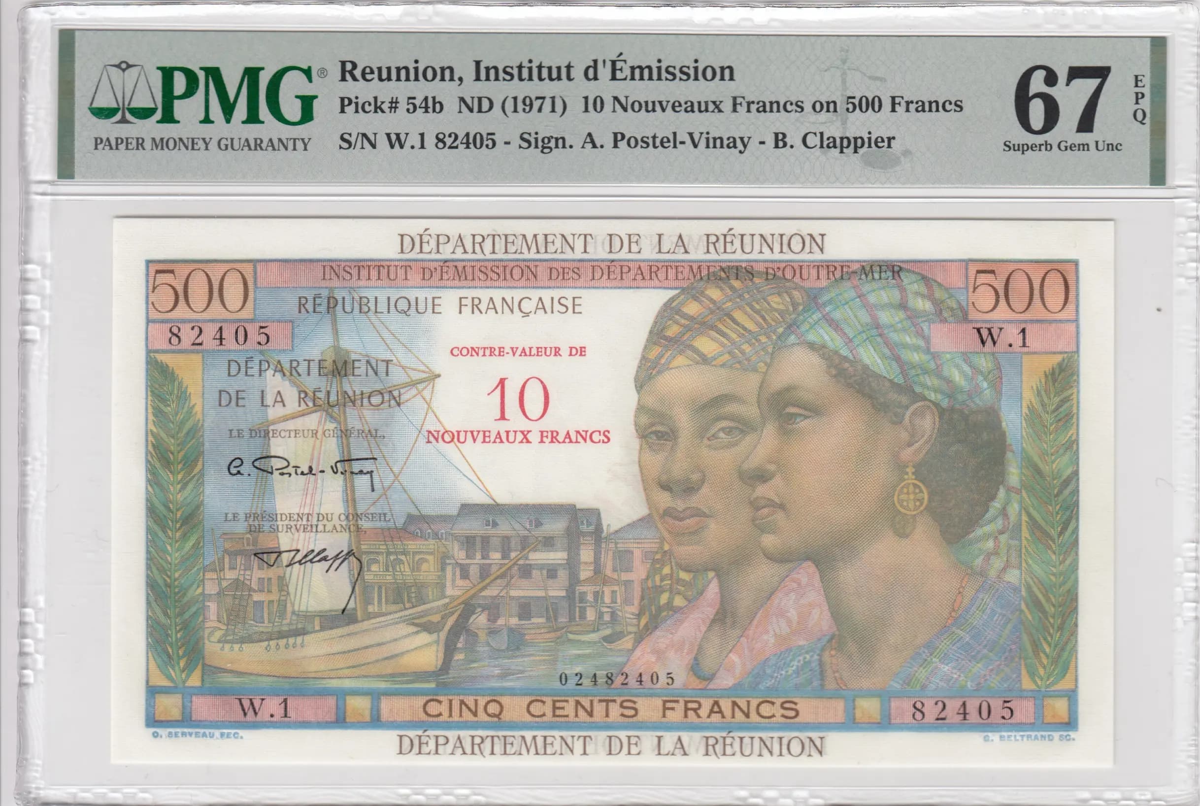 10 nouveaux francs 1971  from Reunion, P-54b