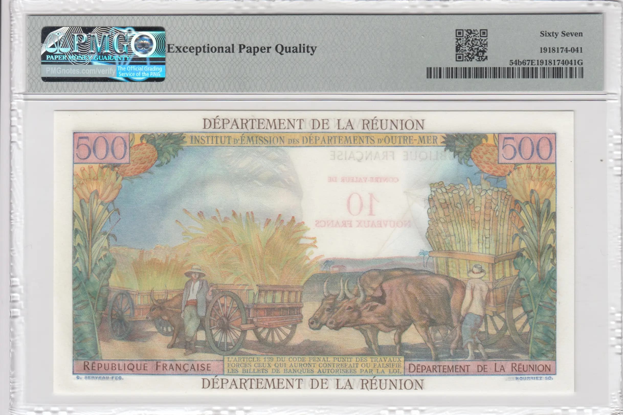 10 nouveaux francs 1971  from Reunion, P-54b (1971) — image 2