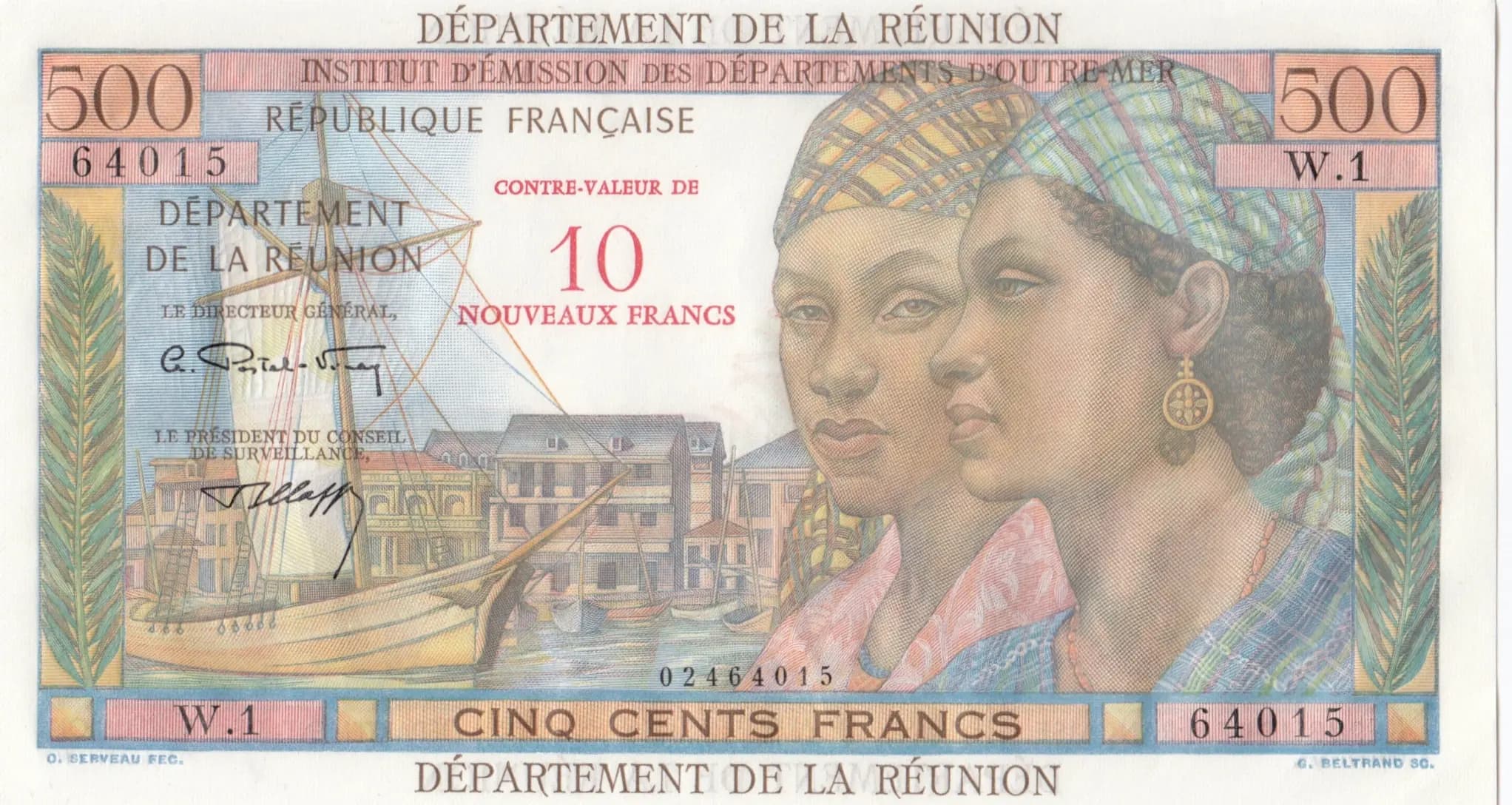 10 nouveaux francs 1971  from Reunion, P-54b