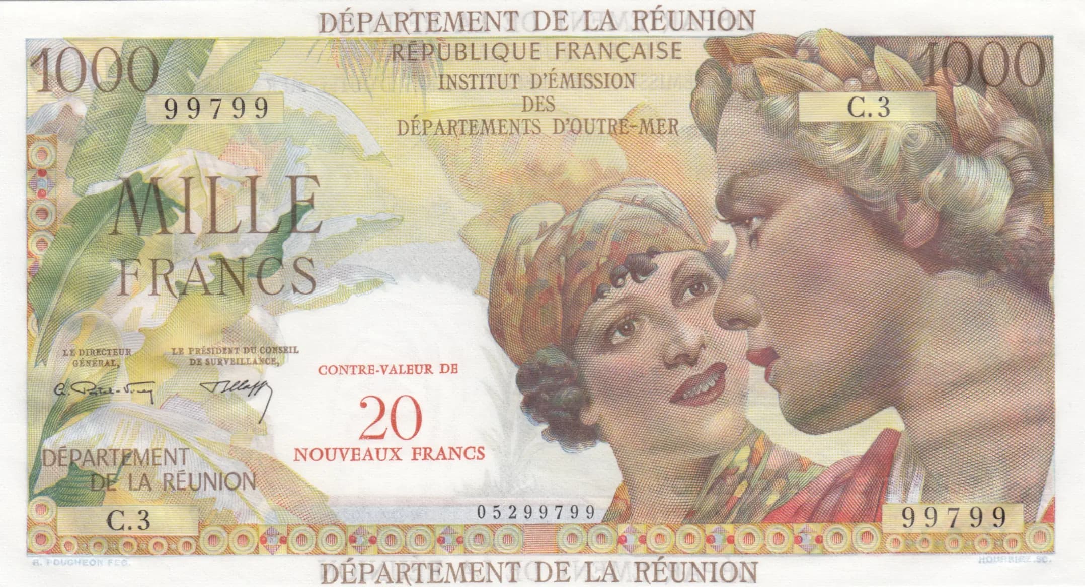 20 nouveaux francs 1971  from Reunion, P-55b (1971) — image 1
