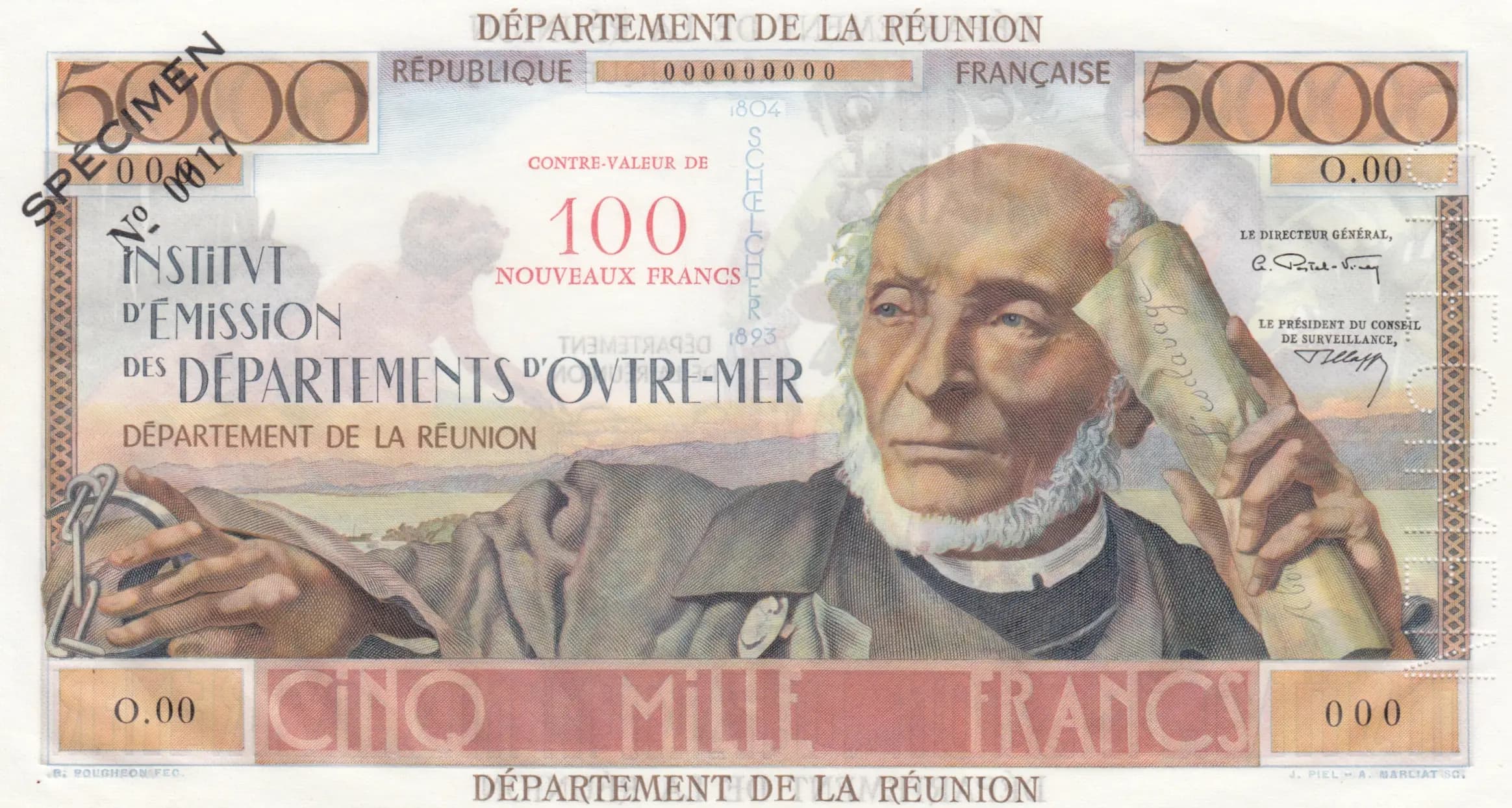 100 nouveaux francs 1971 specimen from Reunion, P-56bs (1971) — image 1