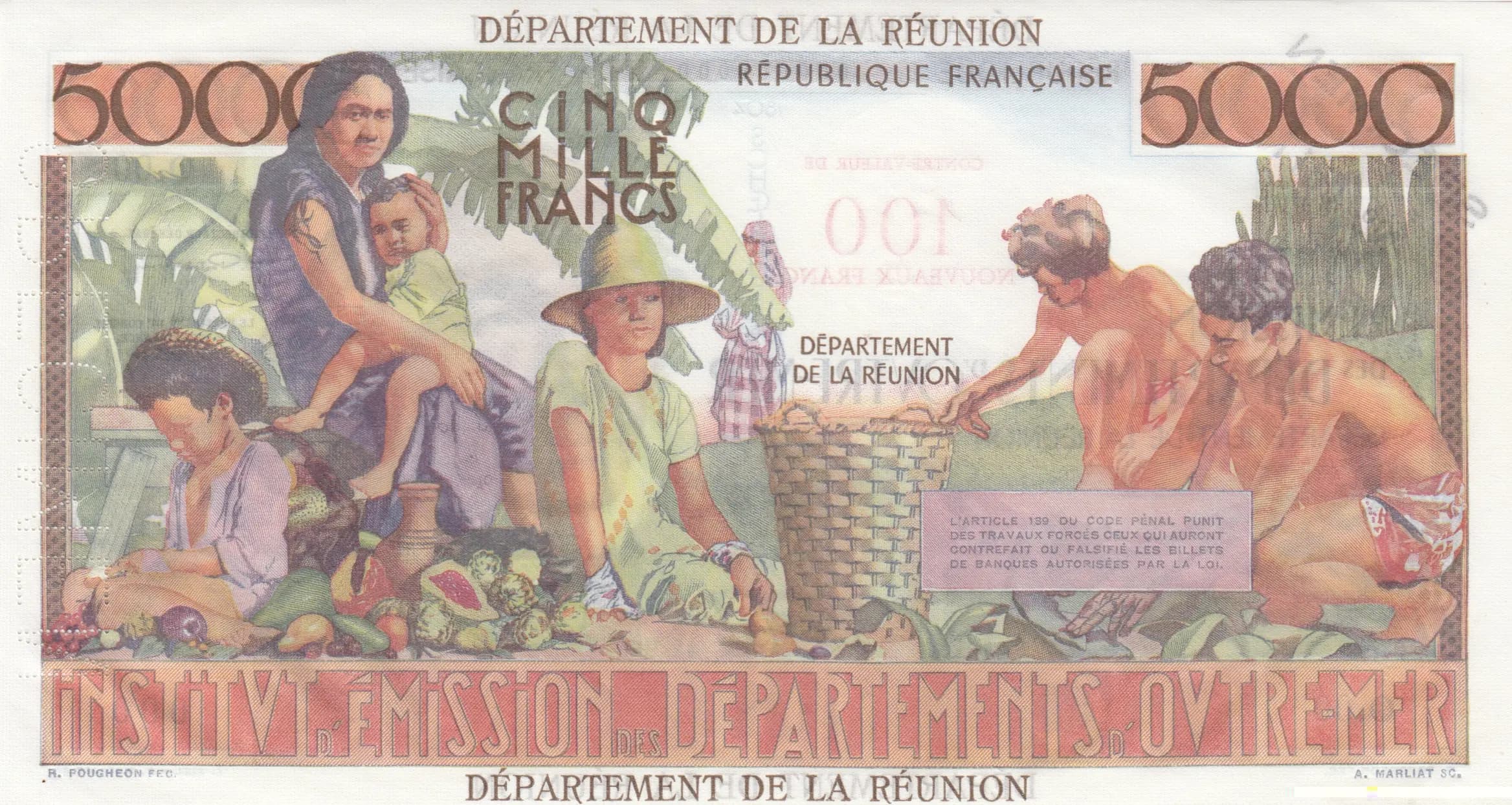 100 nouveaux francs 1971 specimen from Reunion, P-56bs (1971) — image 2