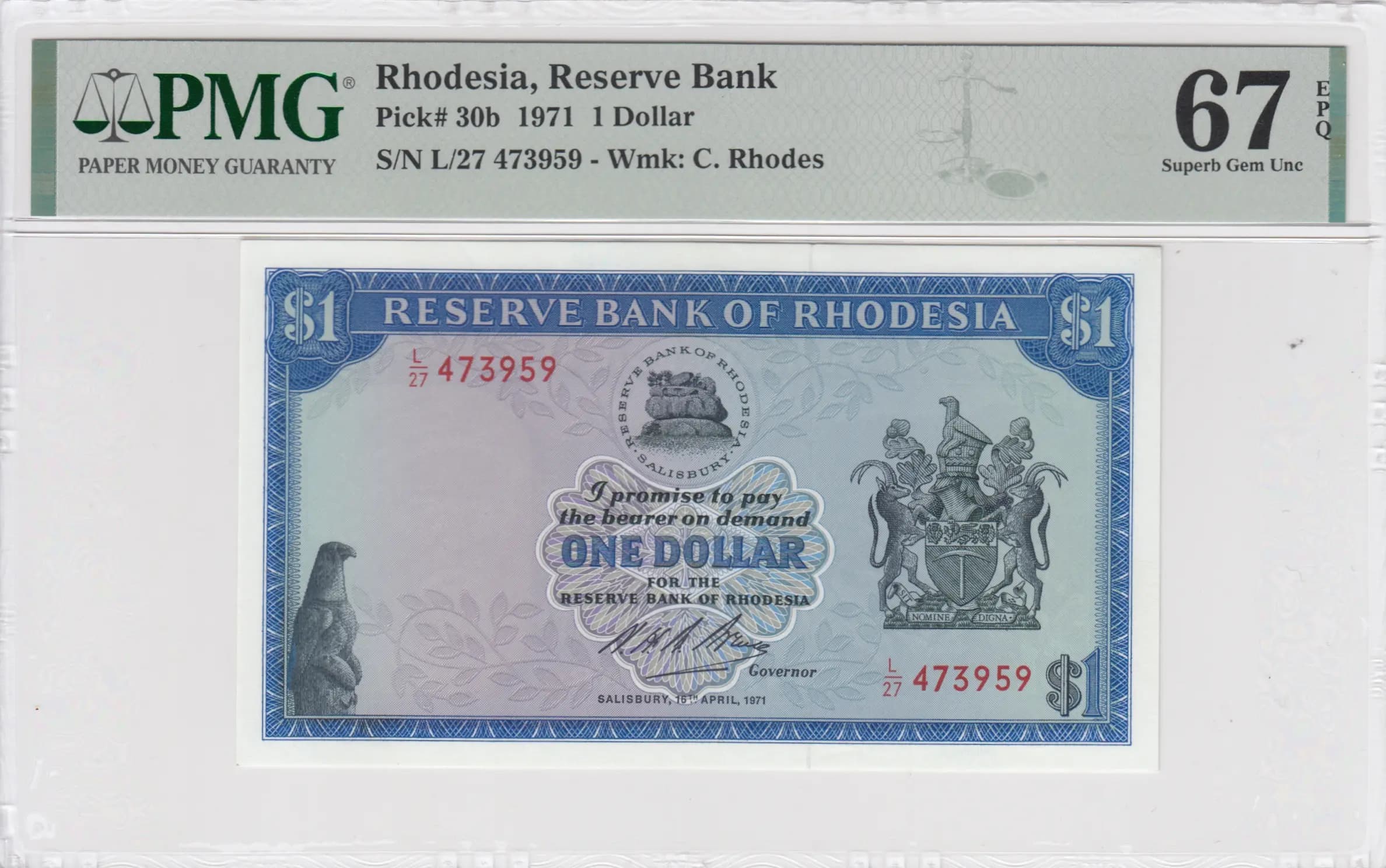 1 dollar 1971 from Rhodesia, P-30b