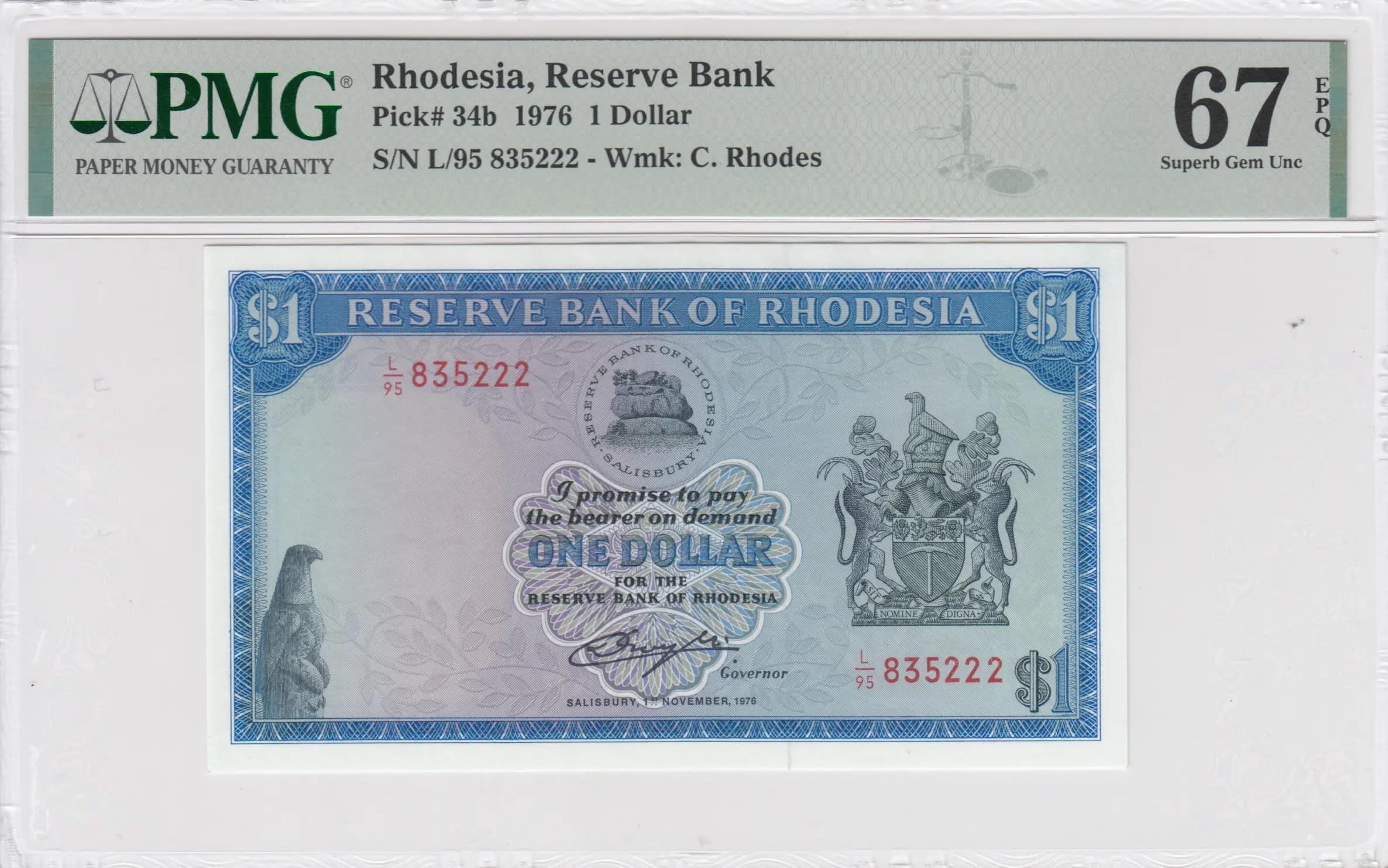 1 dollar 1976 from Rhodesia, P-34b (1976) — image 1
